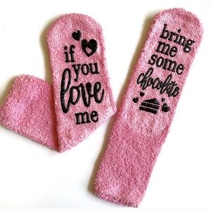 Cupcake"Bring Me Chocolate" Fuzzy Socks- Pink
